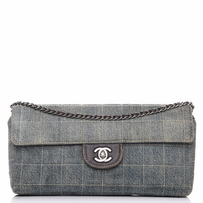 Chanel Denim Chocolate Bar Quilted East West Flap 1 of 15
