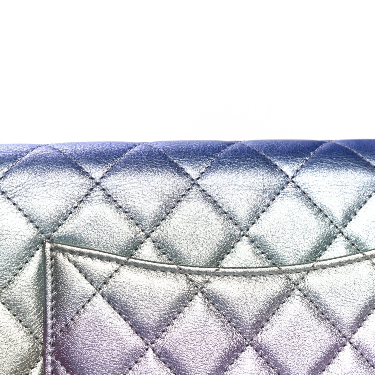 Chanel Gradient Metallic Calfskin Quilted Wallet On Chain WOC Silver Blue Yellow Purple 17 of 19