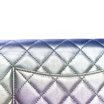 Chanel Gradient Metallic Calfskin Quilted Wallet On Chain WOC Silver Blue Yellow Purple 17 of 19
