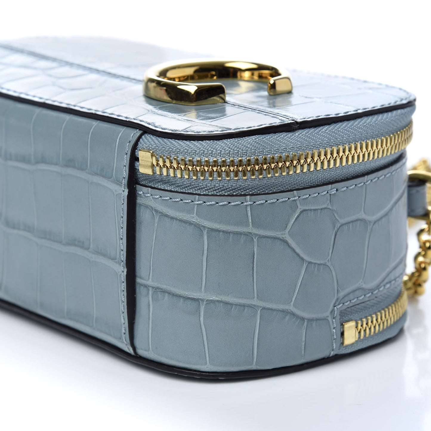 Calfskin Crocodile Embossed Mini C Vanity Bag Faded Blue
