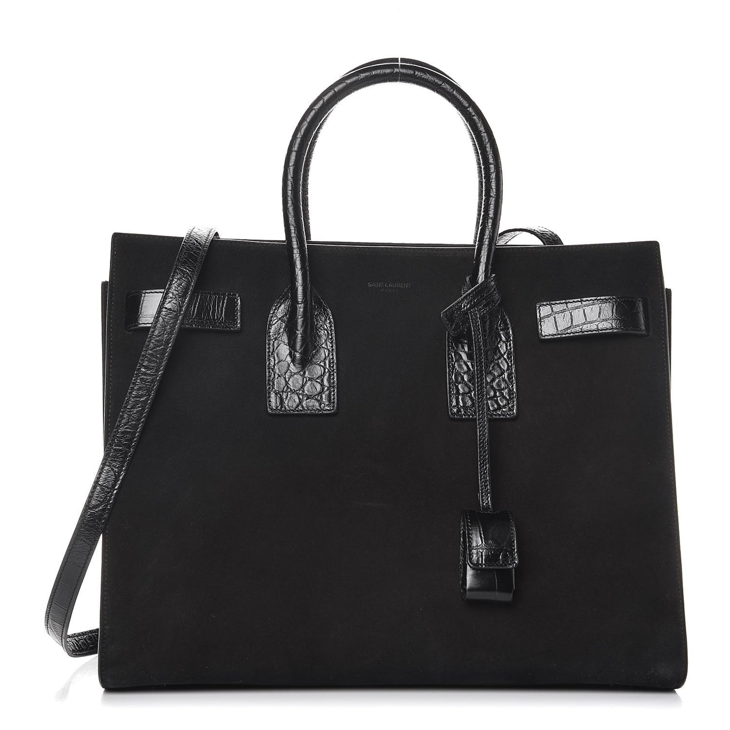 Suede Crocodile Embossed Small Sac De Jour Black