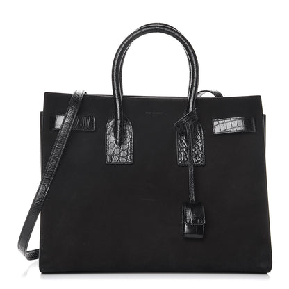 Saint Laurent Suede Crocodile Embossed Small Sac De Jour Black 1 of 8