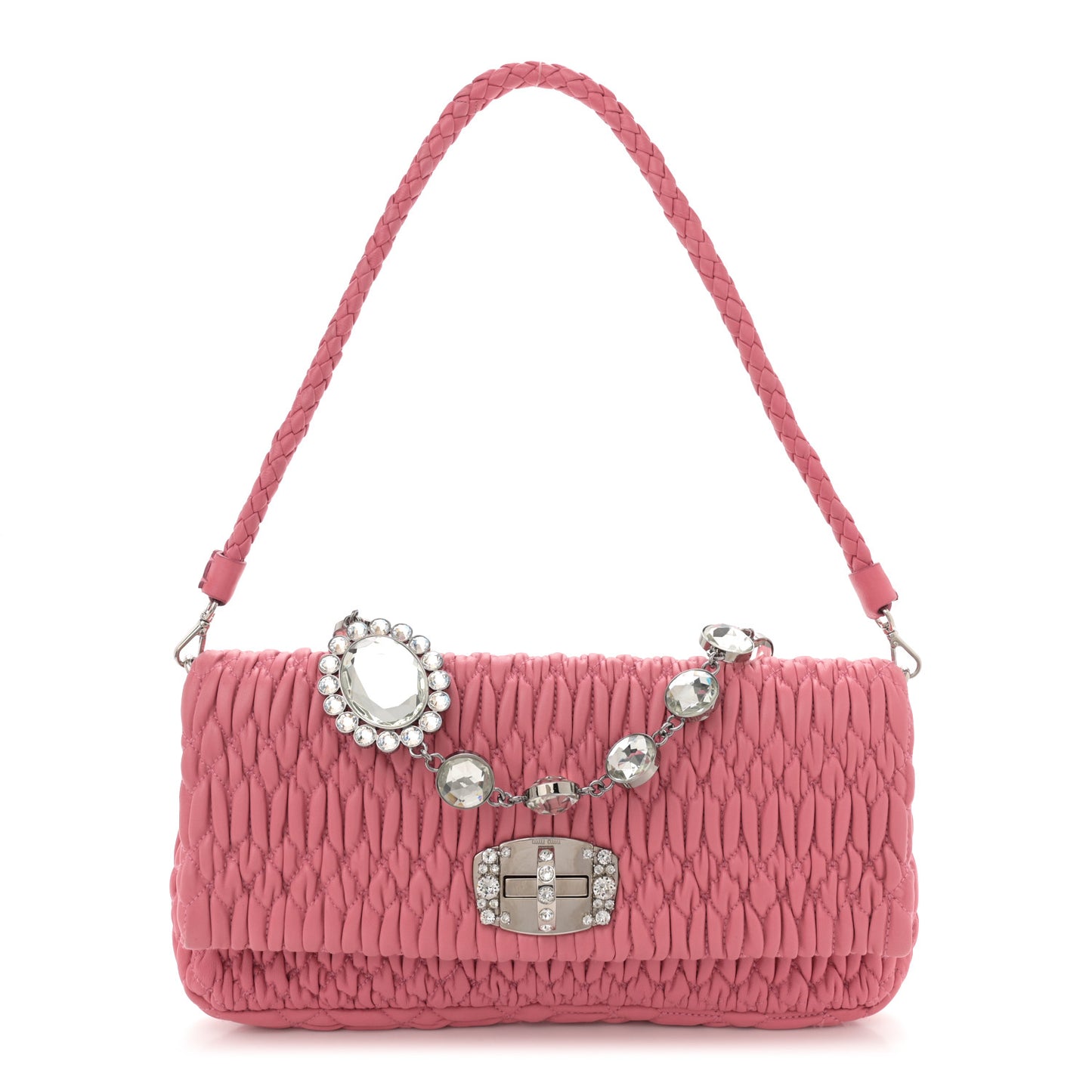 Nappa Matelasse Crystal Flap Clutch Pink Pomice