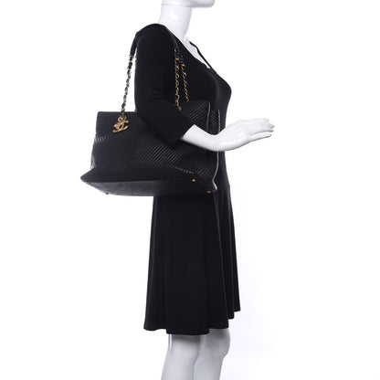 Chanel Wrinkled Lambskin Chevron Quilted Surpique Tote Black 2 of 9