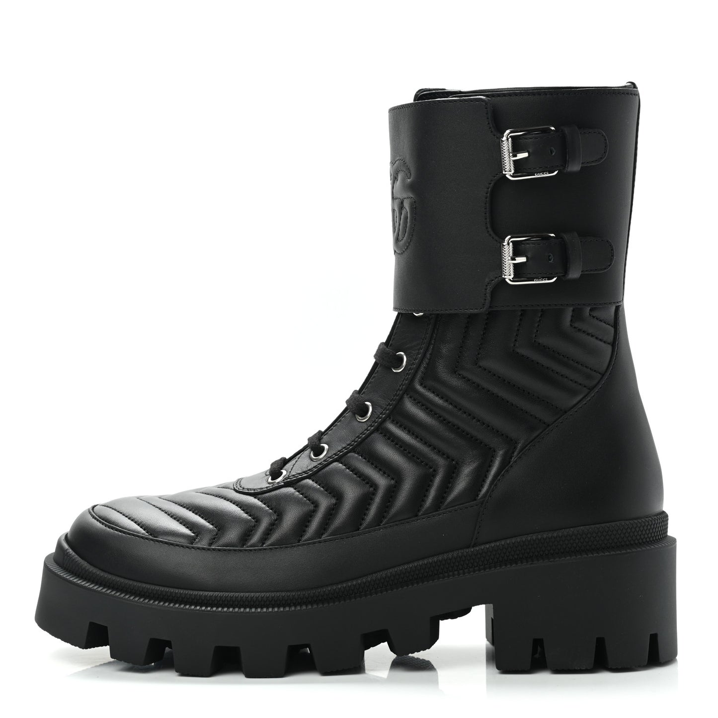 Nappa Frances GG Matelasse Platform Combat Boots 39 Black