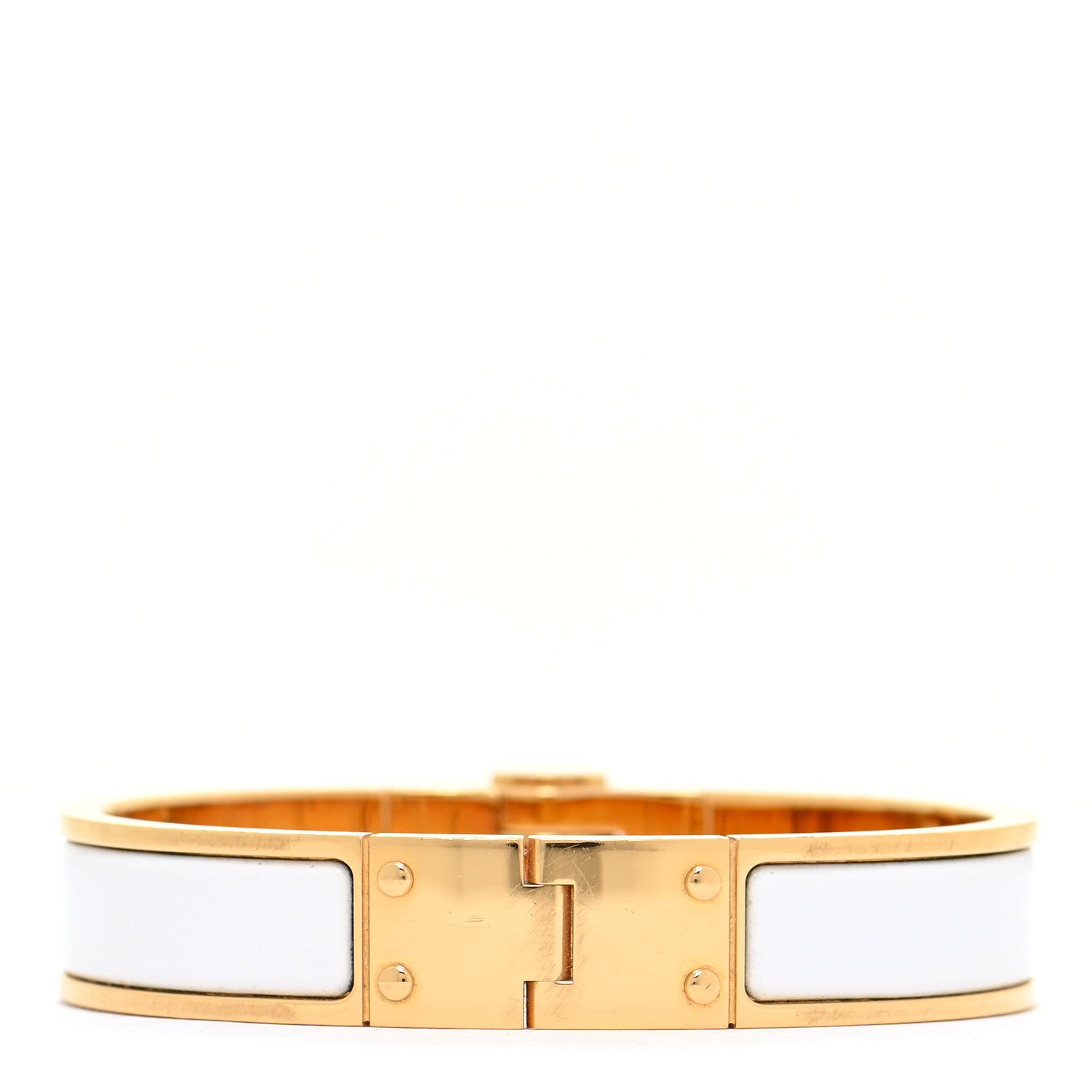 Hermes Enamel Charniere Uni Narrow Hinged Bracelet S White 3 of 8