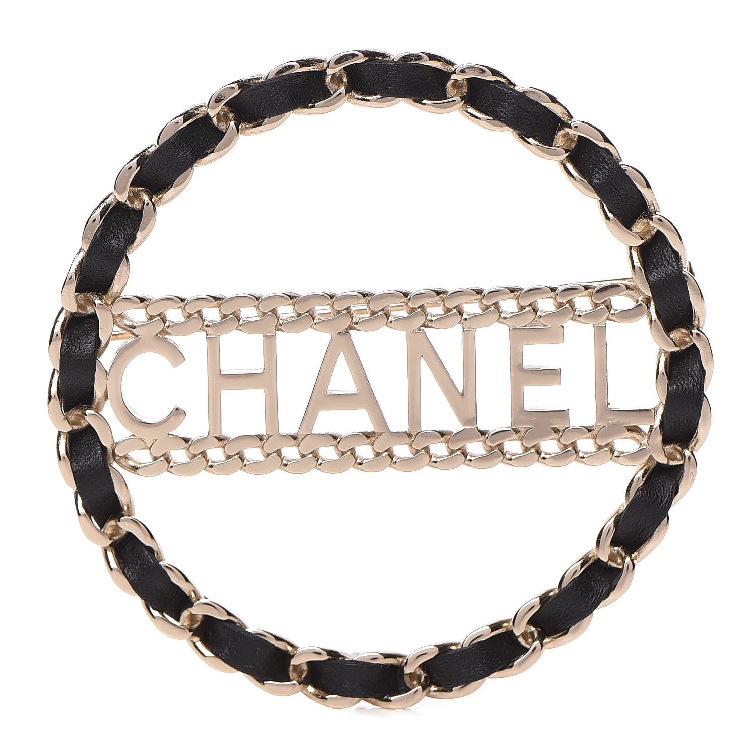 Chanel Lambskin Chain Logo Brooch Black Gold 1 of 5
