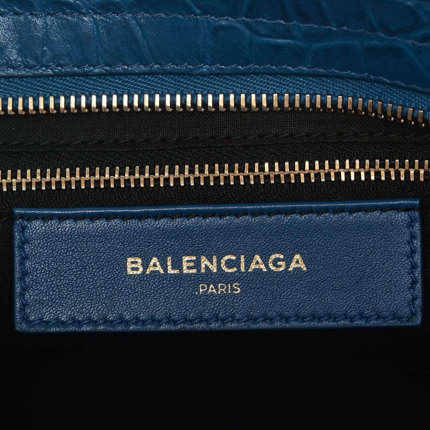 Calfskin Crocodile Embossed Classic Gold Hardware City Bleu Marine