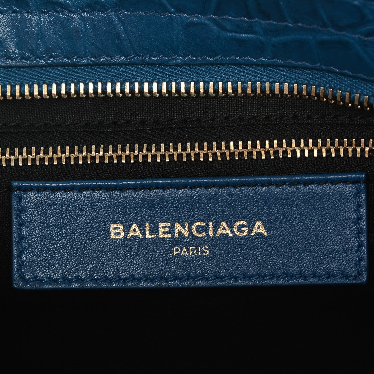 Balenciaga Calfskin Crocodile Embossed Classic Gold Hardware City Bleu Marine 6 of 7