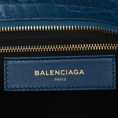 Balenciaga Calfskin Crocodile Embossed Classic Gold Hardware City Bleu Marine 6 of 7