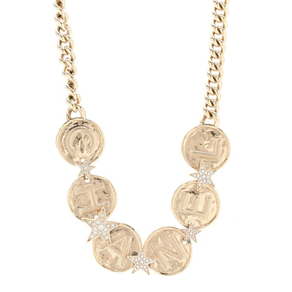 Chanel Metal Crystal Textured CC Logo Star Chain Choker Necklace Gold 1 of 5
