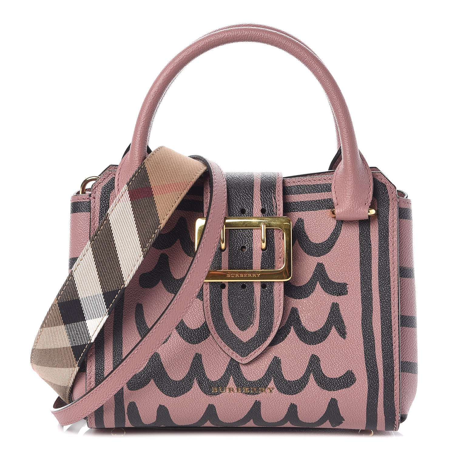 Burberry Soft Grain Calfskin Graphic Print Small Buckle Tote Dusty Pink 1 of 12