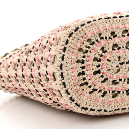 Chanel Cotton Crochet Le Panier Small Shopping Bag Beige Pink Black 9 of 10