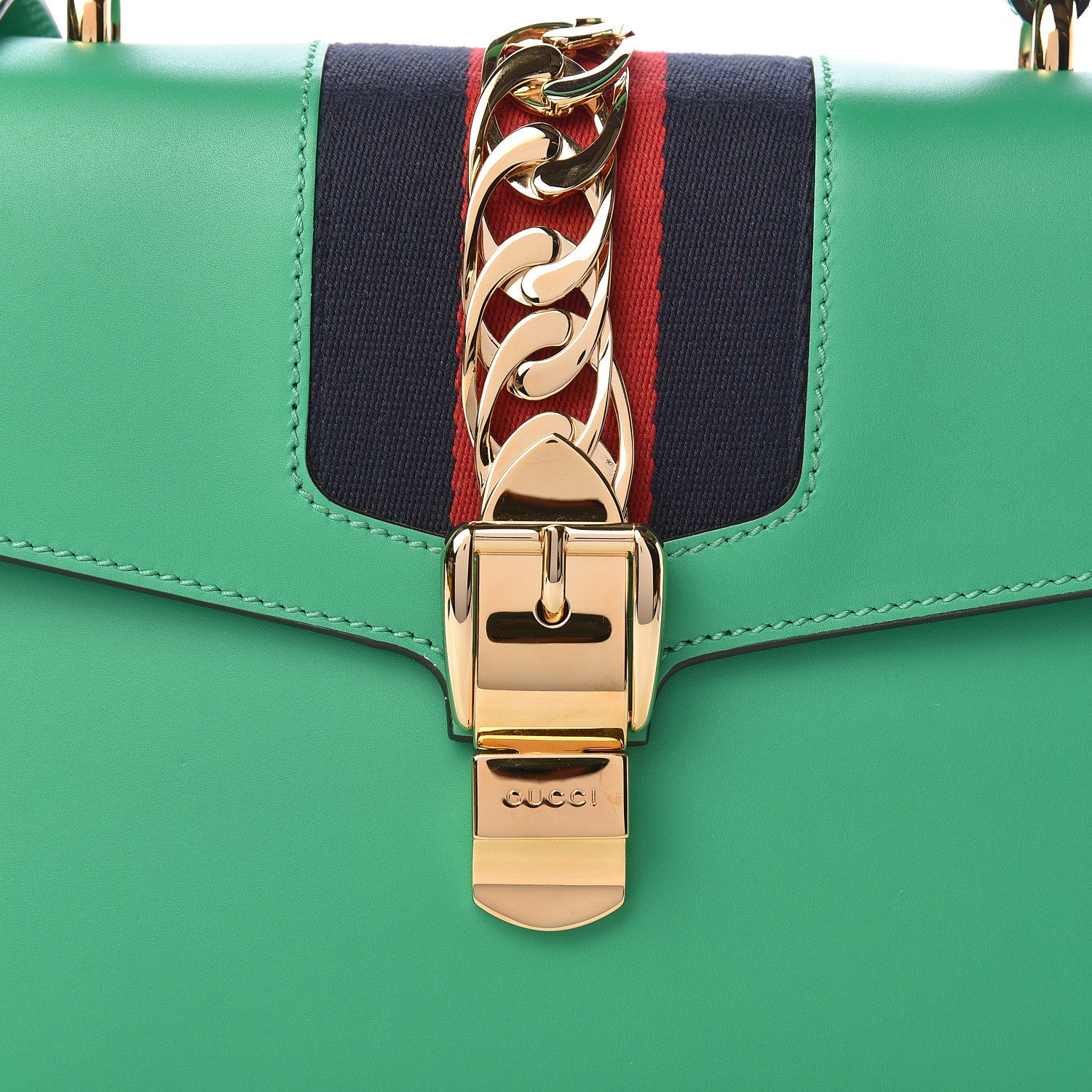 Gucci Vitello Fontanella Web Medium Sylvie Top Handle Bag Synthetic Green Garden 10 of 12