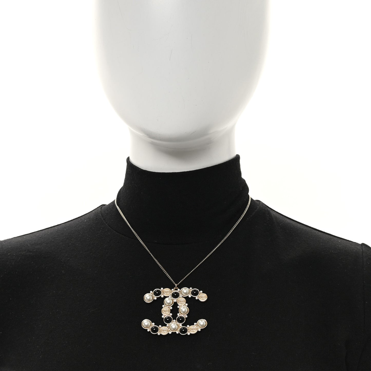 Crystal Pearl CC Chain Necklace Gold Black