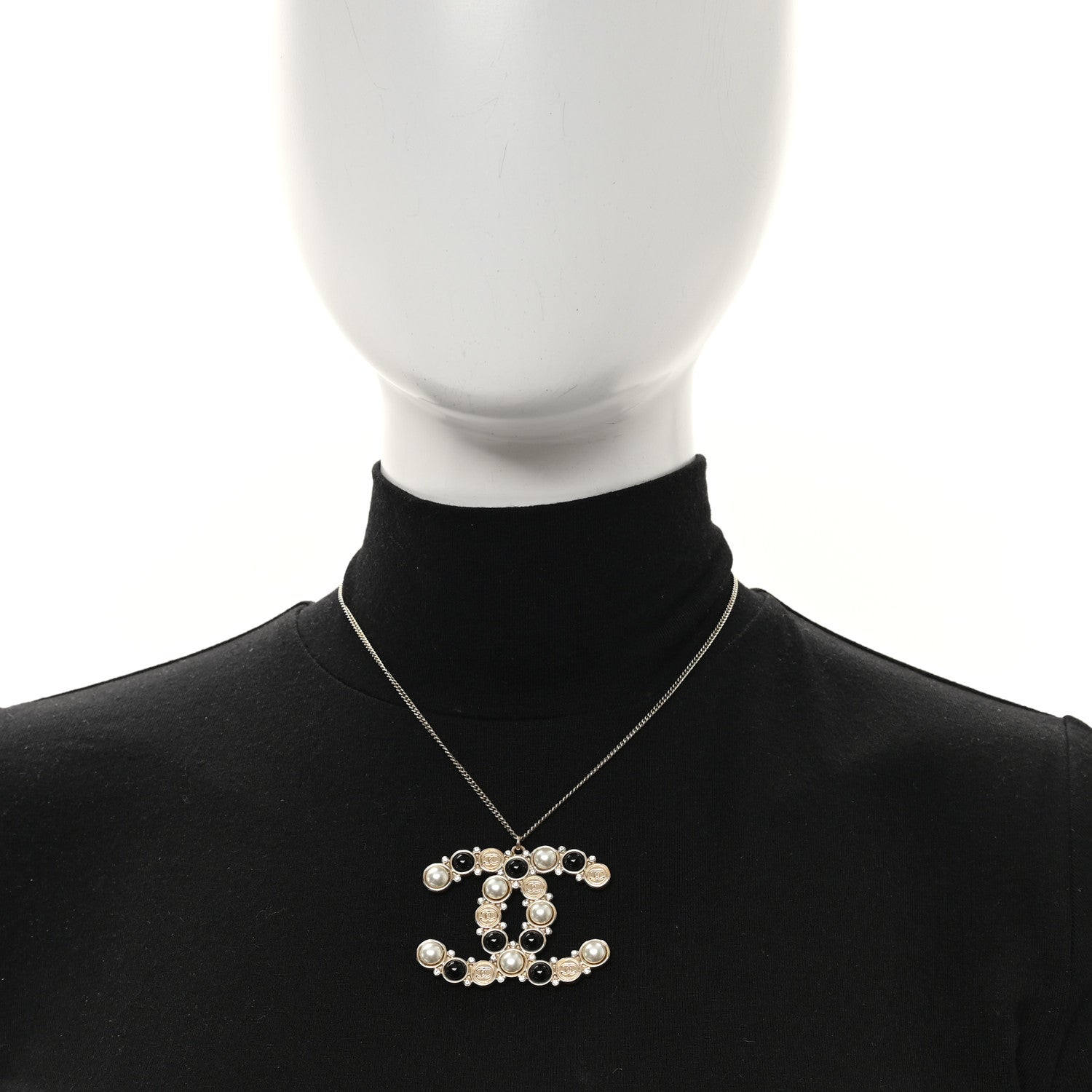 Chanel Crystal Pearl CC Chain Necklace Gold Black 2 of 4