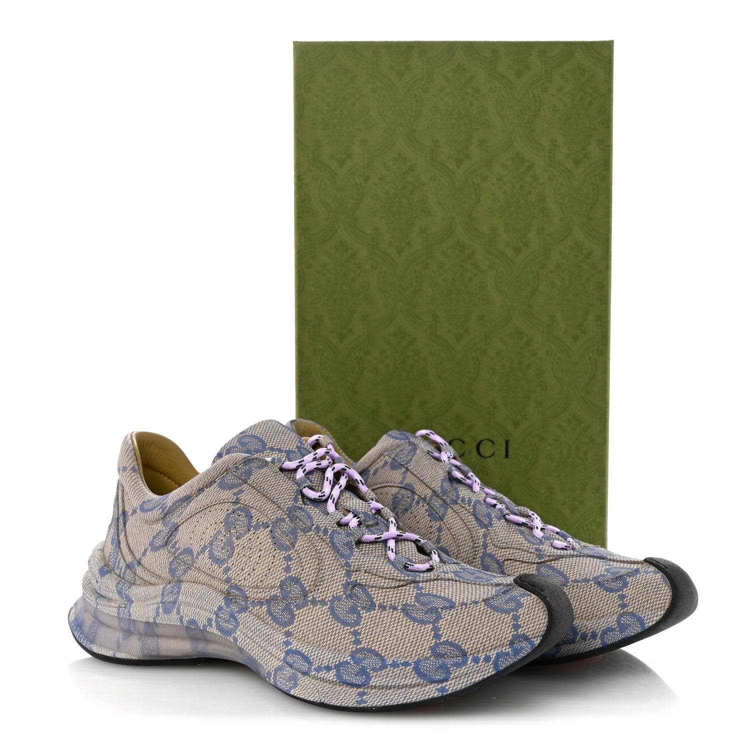 Gucci Ultralight Plume Calfskin Monogram Printed Womens Gucci Run Sneakers 40.5 Beige Blue 11 of 11