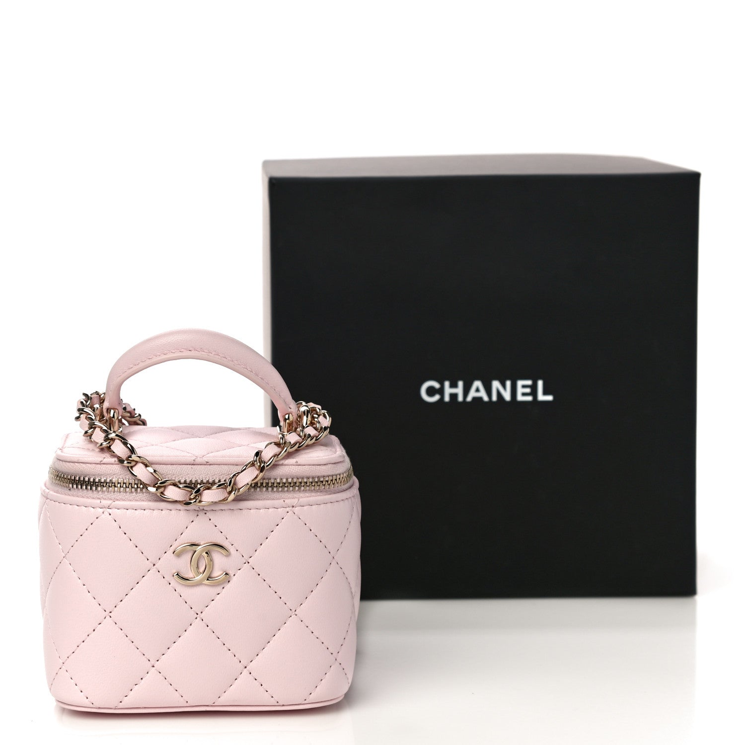 Chanel Lambskin Quilted Mini Top Handle Vanity Case With Chain Light Pink 12 of 12