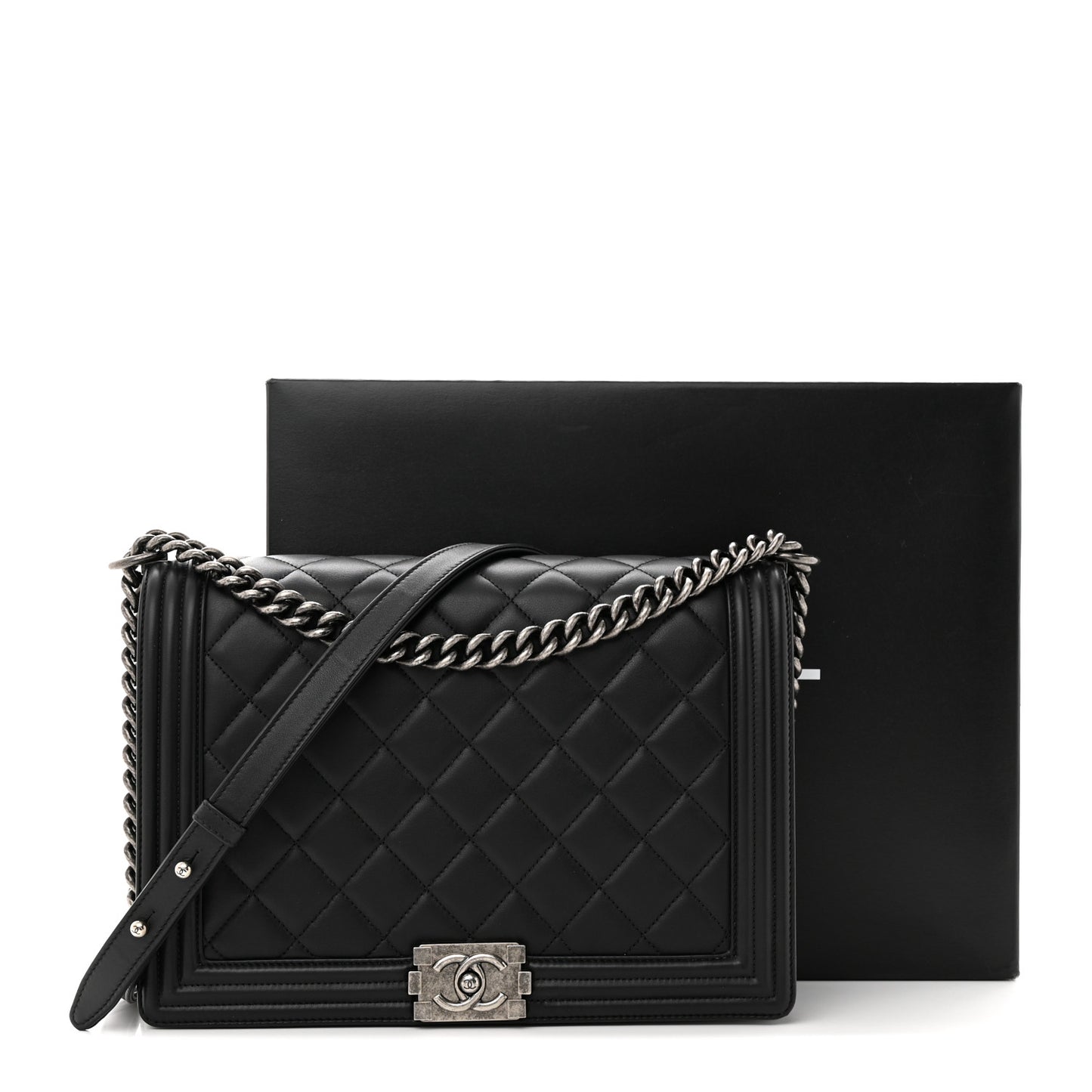 Lambskin Quilted Large Boy Flap Black