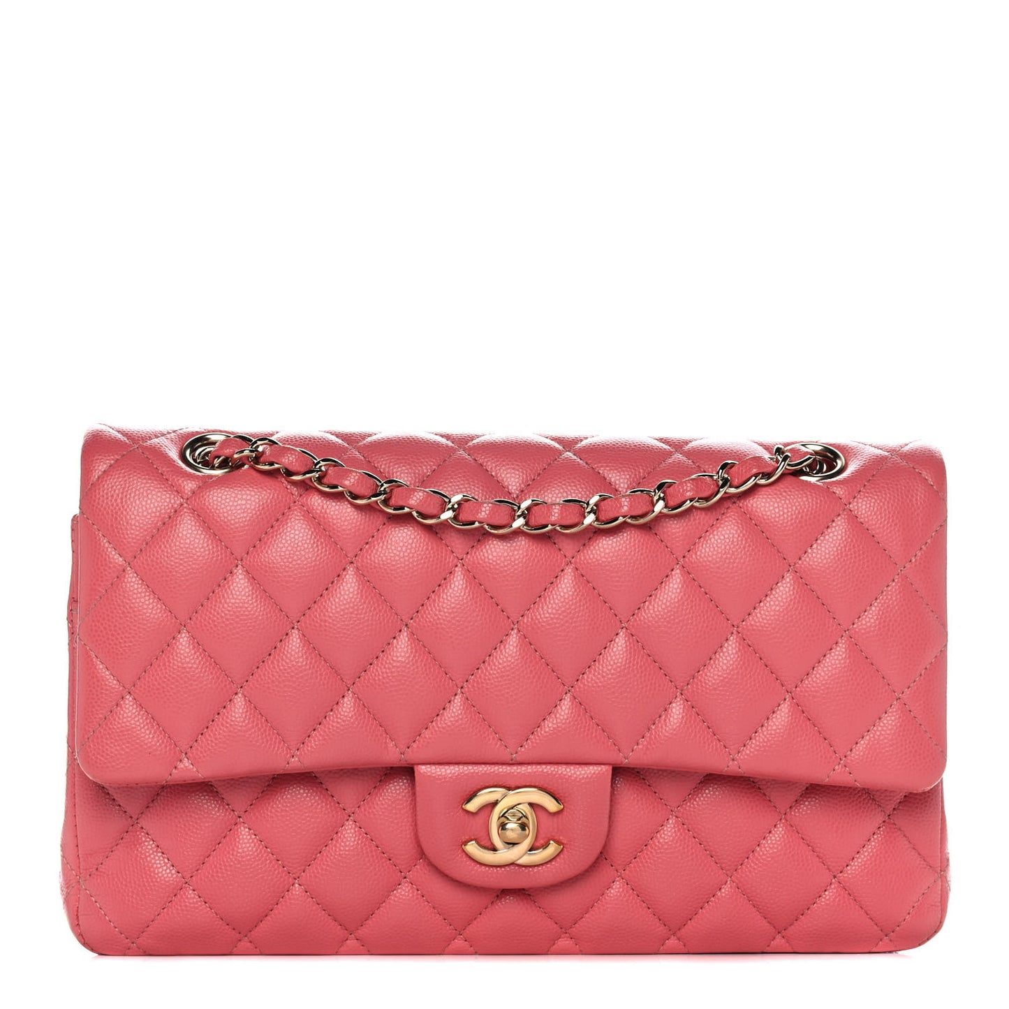 Caviar Quilted Medium Double Flap Pink