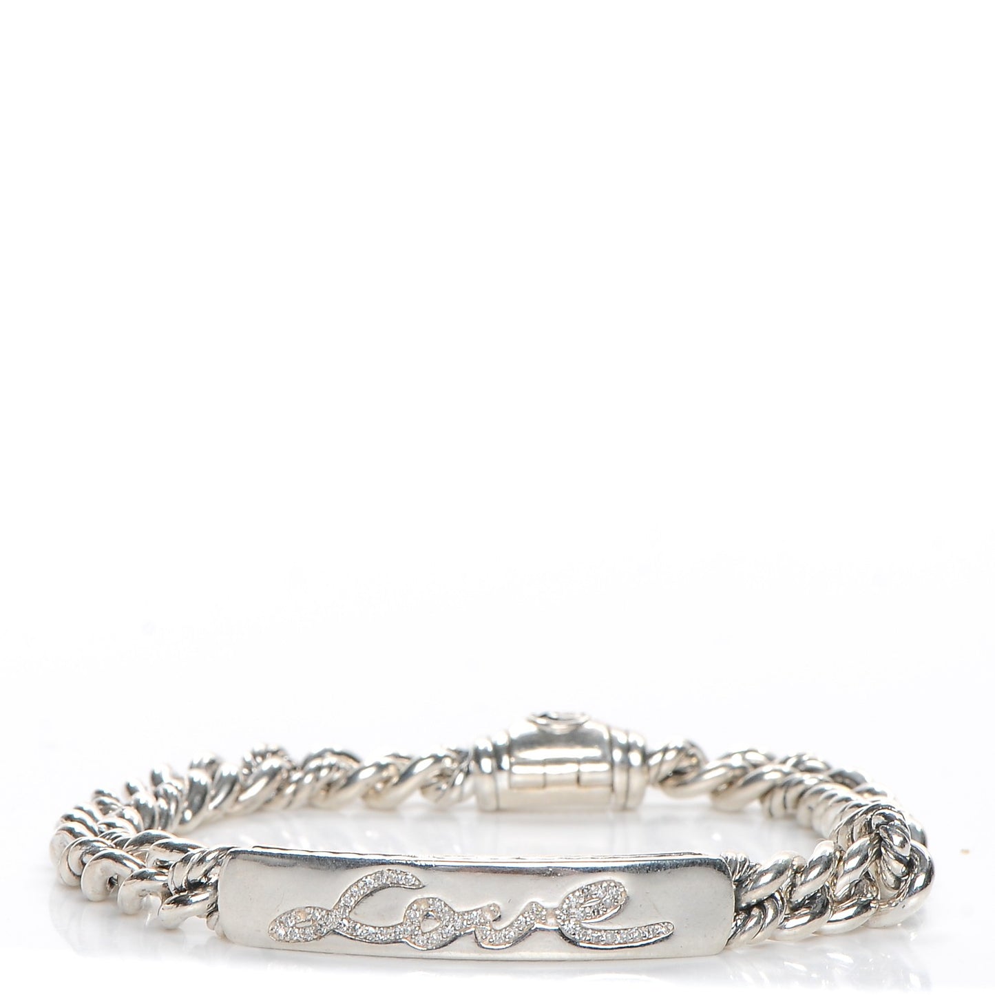 Sterling Silver Diamond 7mm Petite Pave Curb Link Love ID Bracelet