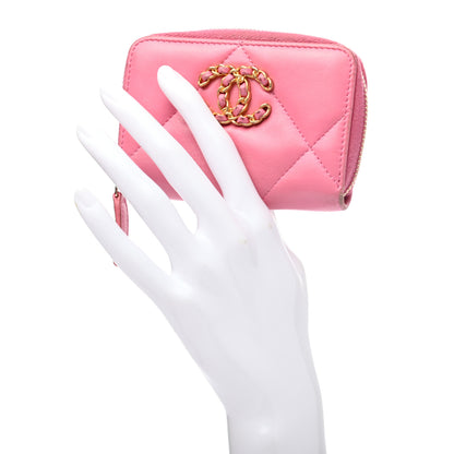 Chanel Lambskin Quilted Chanel 19 Zip Around Coin Purse Wallet Pink 4 of 25