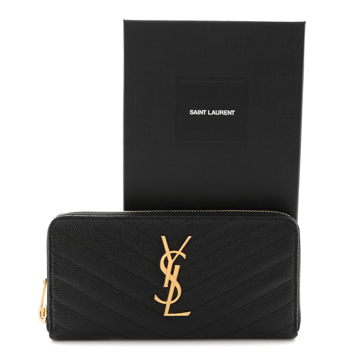 Saint Laurent Grain De Poudre Matelasse Chevron Monogram Zip Around Wallet Black 8 of 8