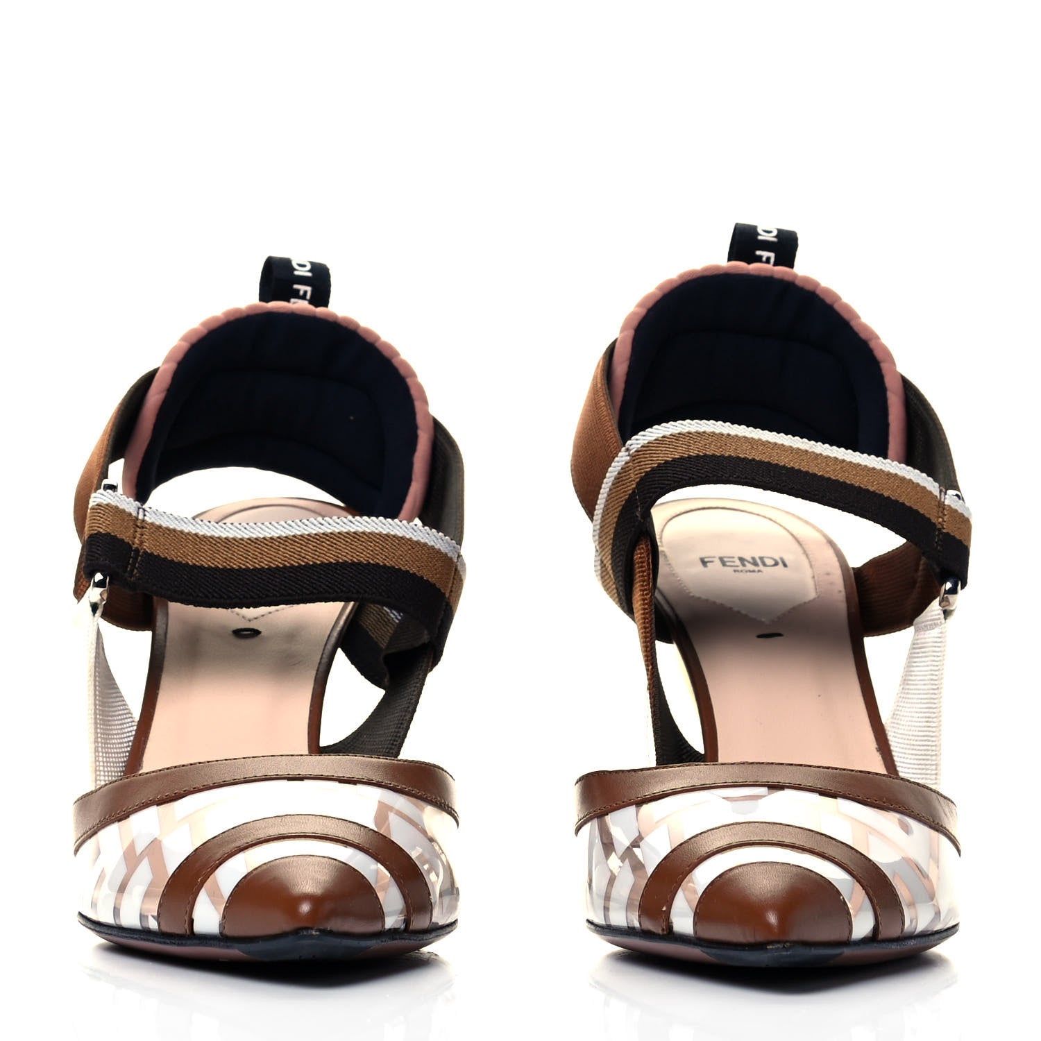 Fendi PVC Calfskin FF Colibri Slingback Mid-Heel Pumps 38.5 White Cuoio 3 of 7