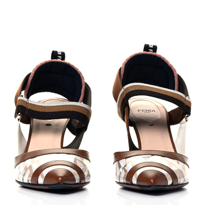 Fendi PVC Calfskin FF Colibri Slingback Mid-Heel Pumps 38.5 White Cuoio 3 of 7
