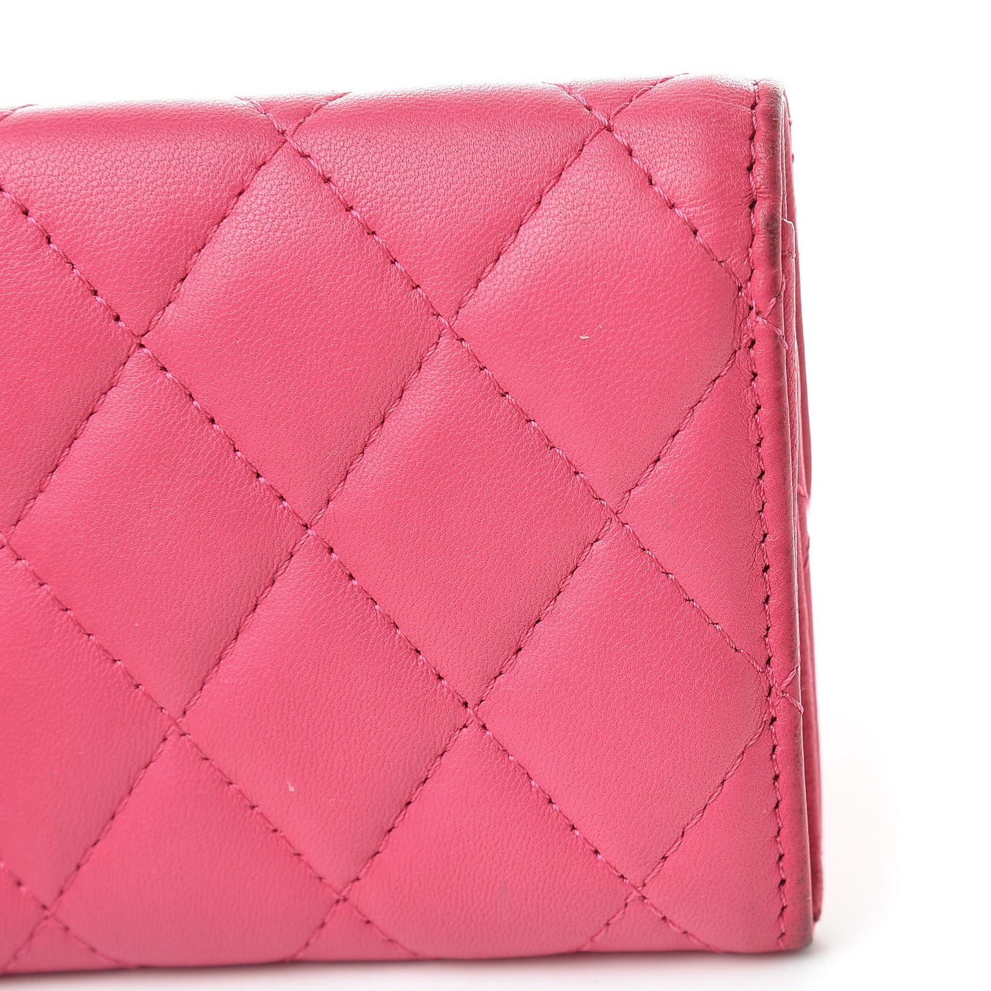 Lambskin Quilted Flap Card Holder Dark Pink