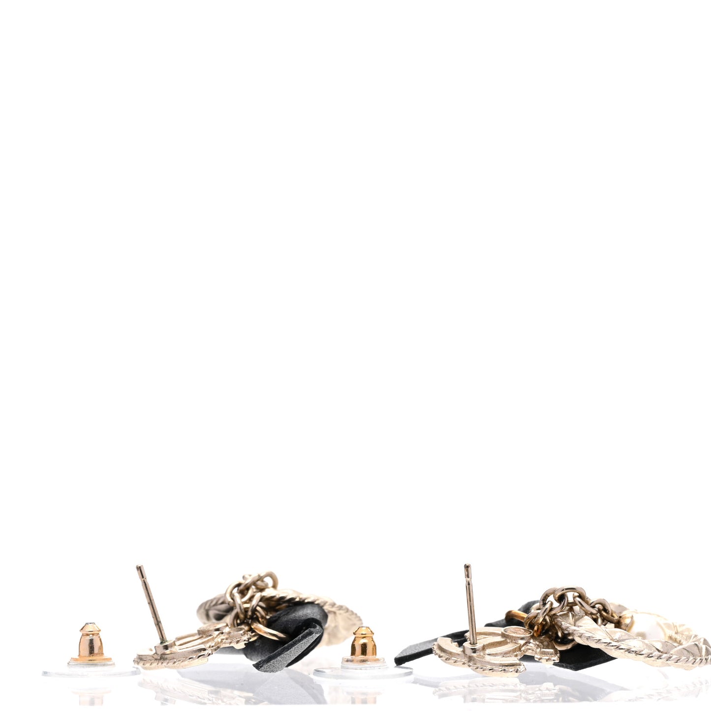 Lambskin Logo Drop Earrings Gold Black