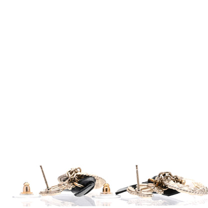 Chanel Lambskin Logo Drop Earrings Gold Black 4 of 5