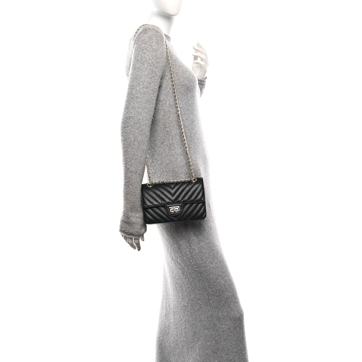 Chanel Aged Calfskin Chevron Quilted 2.55 Reissue Mini Flap Black 2 of 11