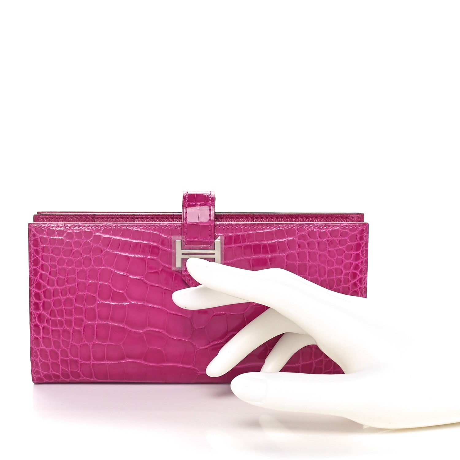 Hermes Shiny Alligator Bearn Wallet Rose Pourpre 2 of 11