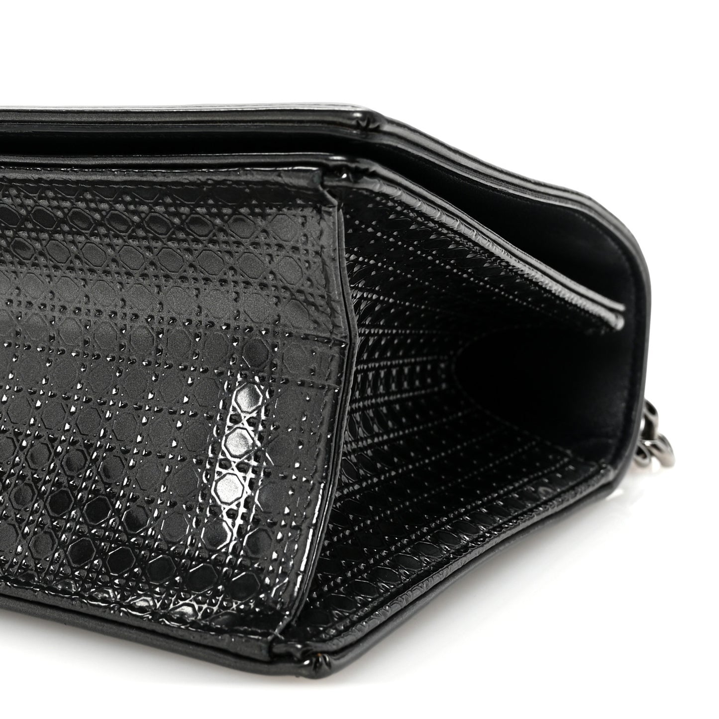 Metallic Patent Micro-Cannage Medium Diorama Flap Bag Onyx Black