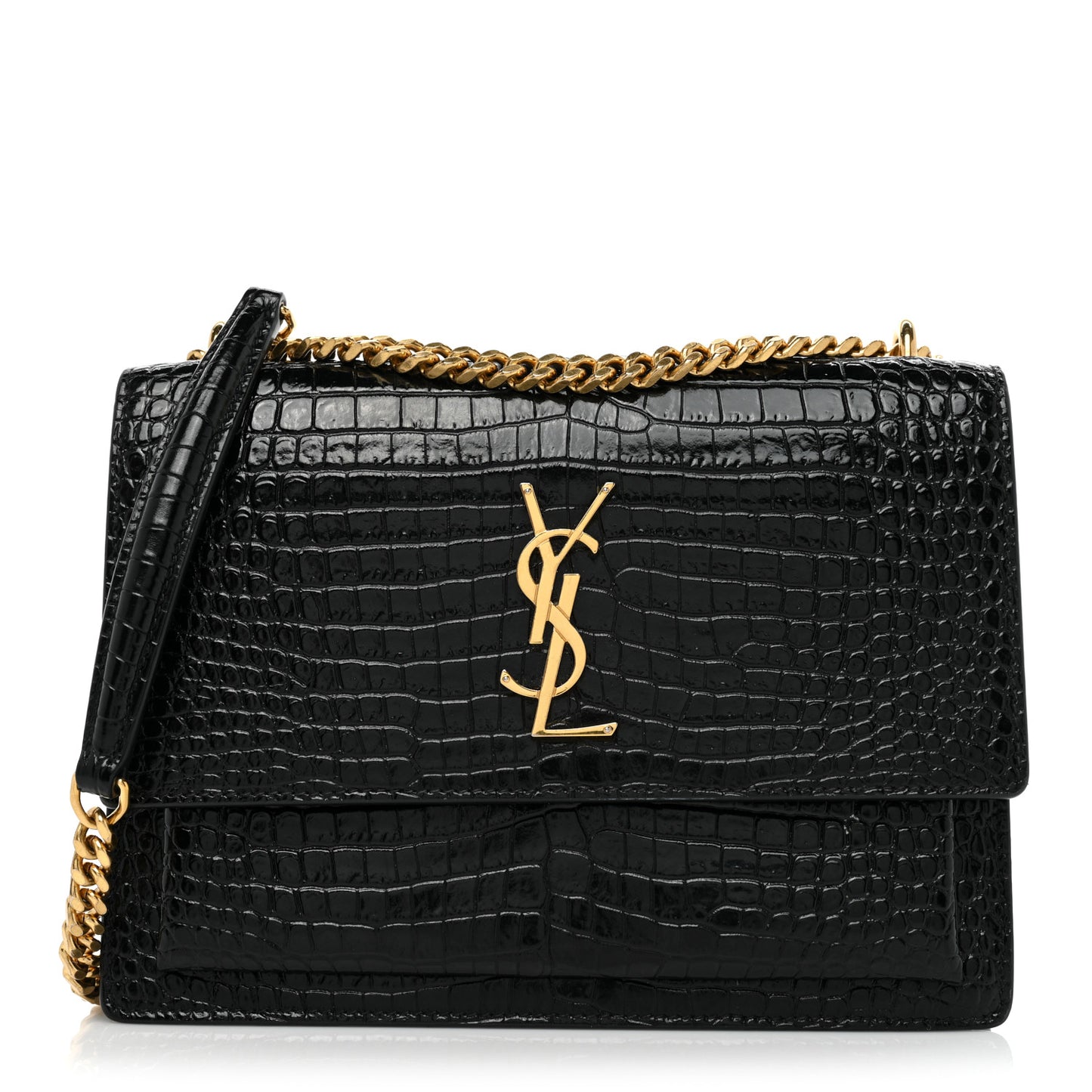Calfskin Crocodile Embossed Medium Monogram Sunset Black