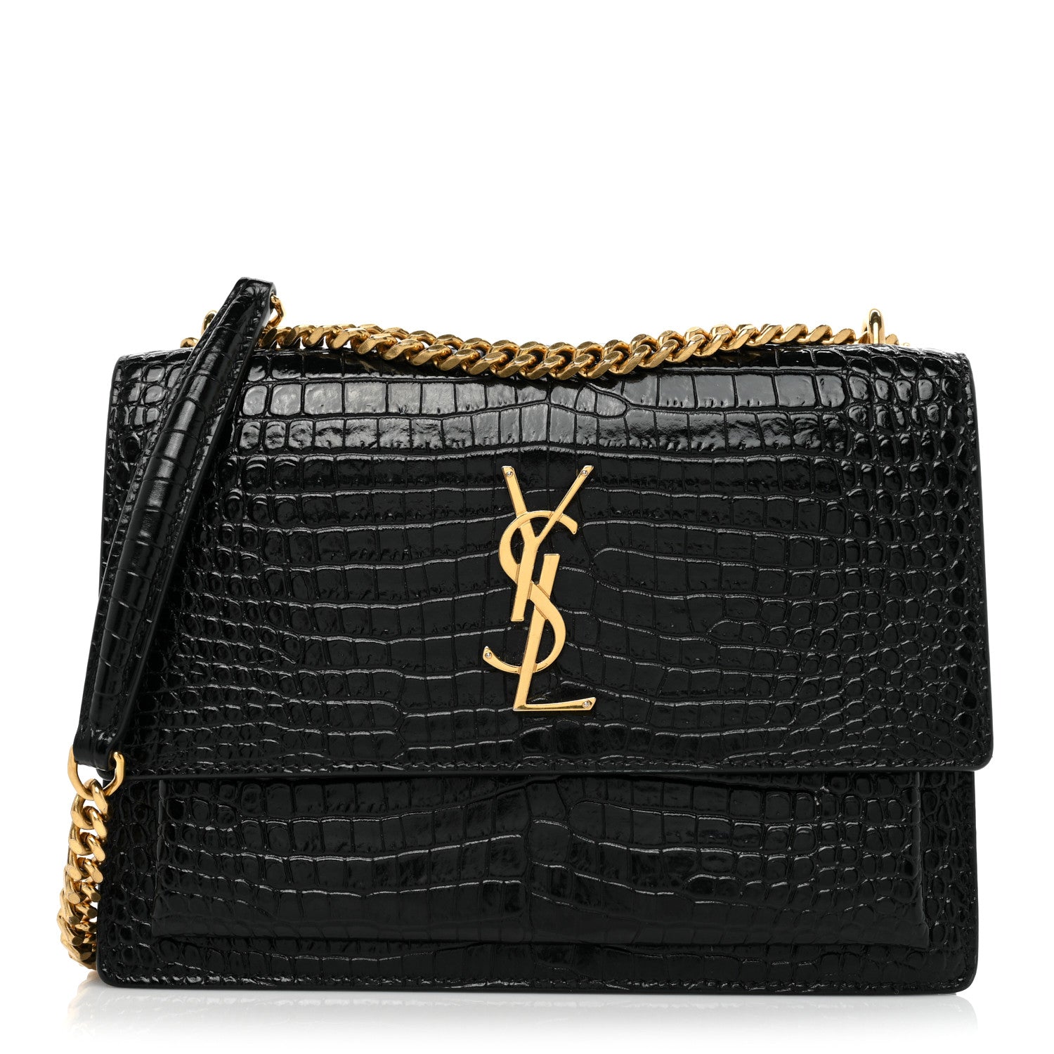 Saint Laurent Calfskin Crocodile Embossed Medium Monogram Sunset Black 1 of 15