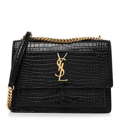 Saint Laurent Calfskin Crocodile Embossed Medium Monogram Sunset Black 1 of 15