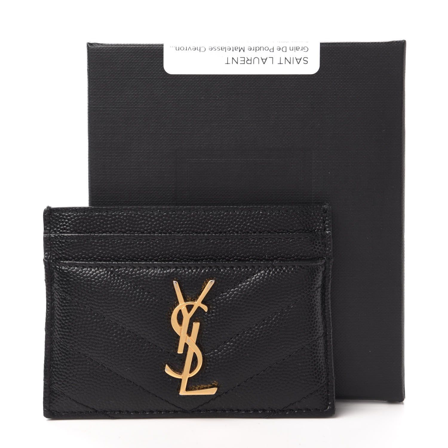 Saint Laurent Grain De Poudre Matelasse Chevron Monogram Credit Card Case Black 9 of 9