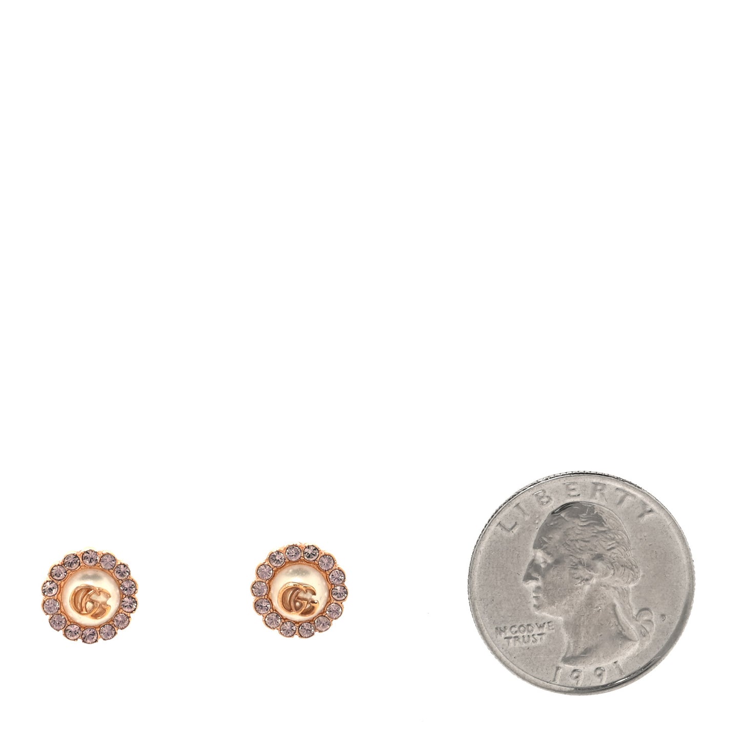 Metal Crystal Double G Flower Stud Earrings Rose Gold