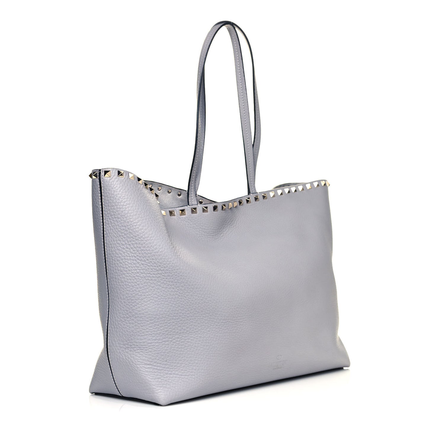 Grained Calfskin Rockstud Shoulder Tote Pastel Grey