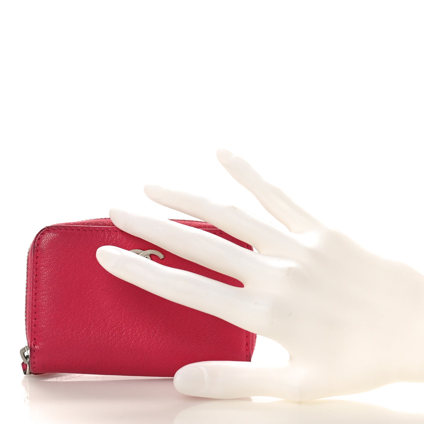 Goatskin Camellia Zip Coin Purse Pink