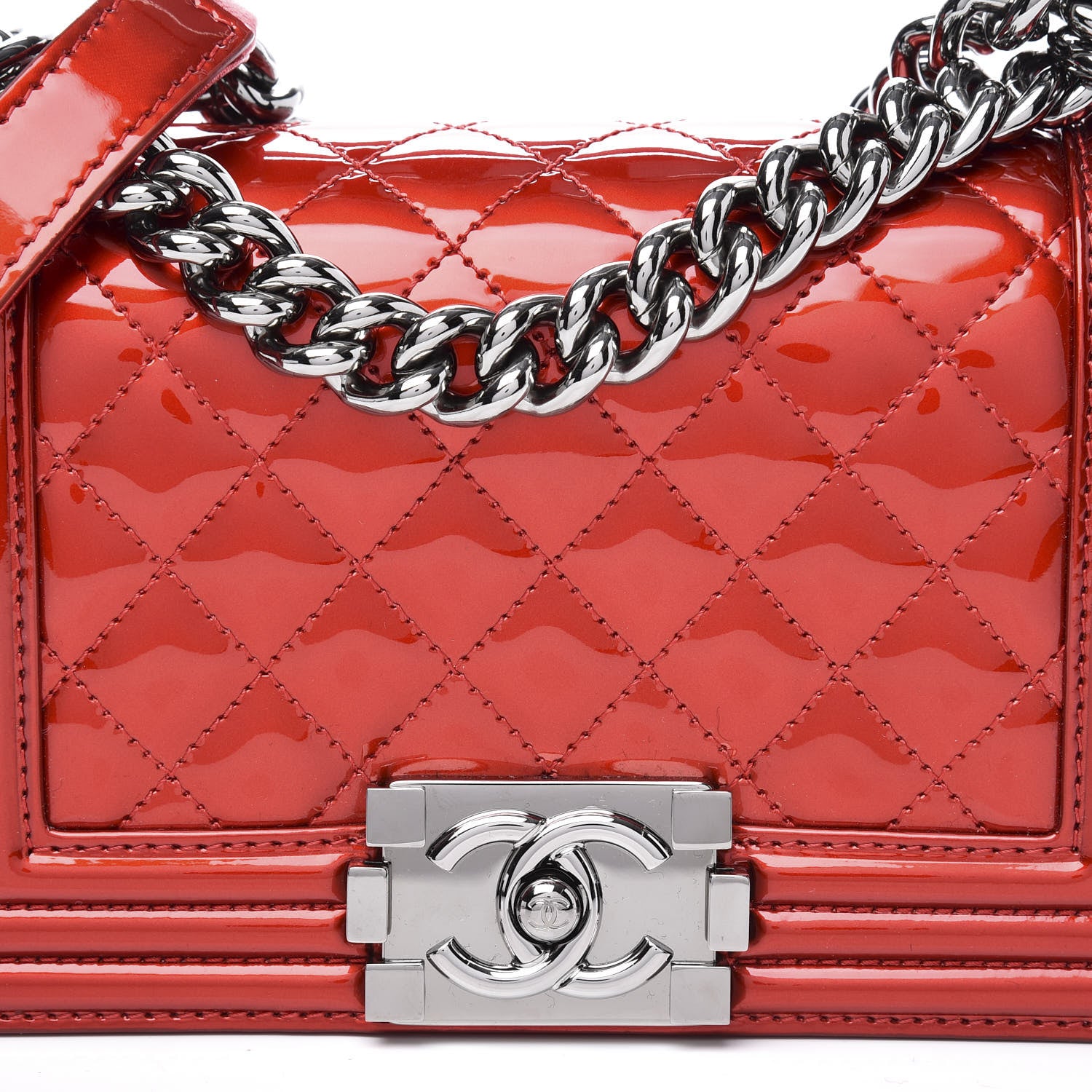 Chanel Metallic Patent Calfskin Quilted Small Boy Flap Red 11 of 12