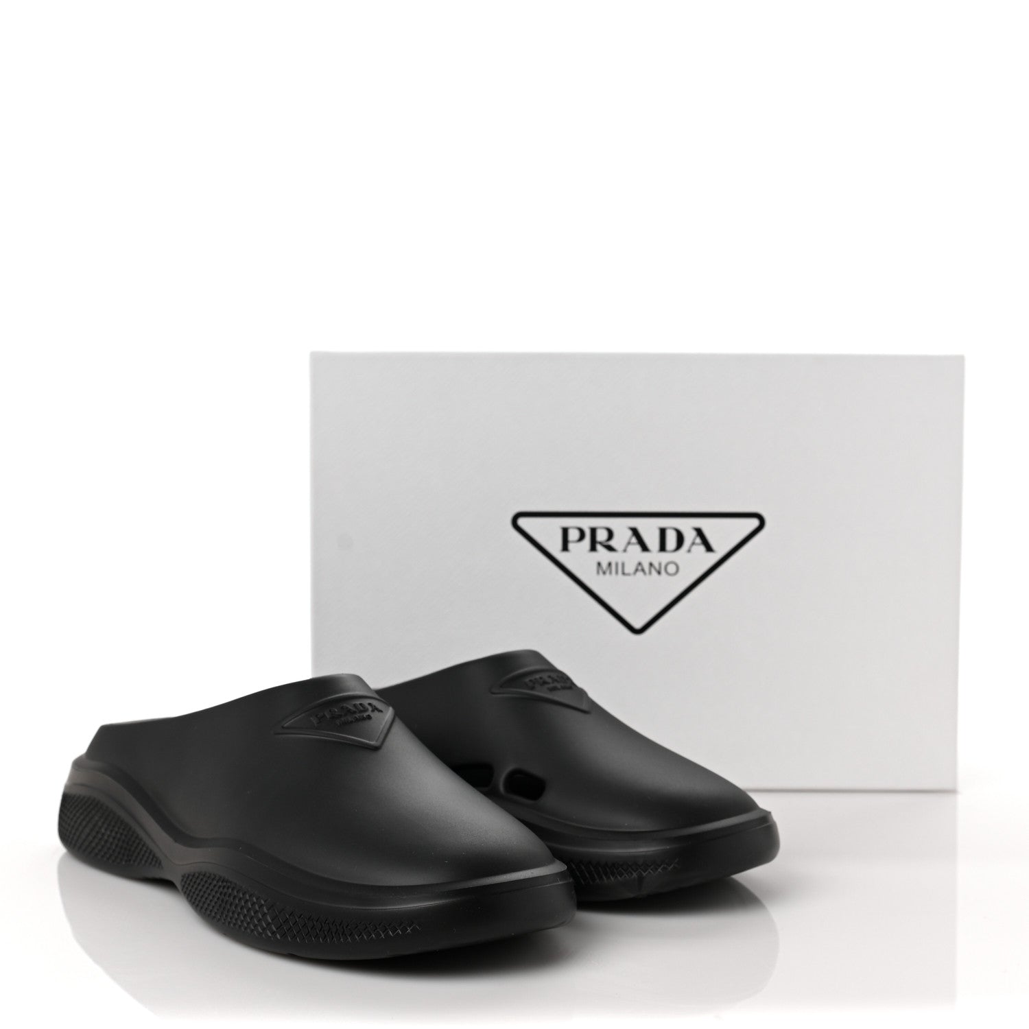 Prada Soft Mellow Rubber Triangle Logo Embossed Womens 25mm Mules 38 Black 8 of 8