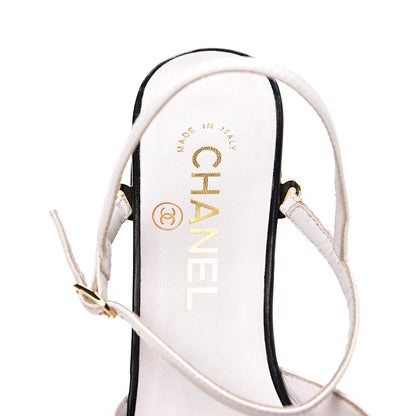 Chanel Lambskin Cap Toe CC Slingback Pumps 37 Black White 6 of 10