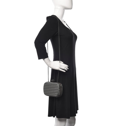 Bottega Veneta Satin Ayers Intrecciato Chain Knot Clutch Grey 2 of 9