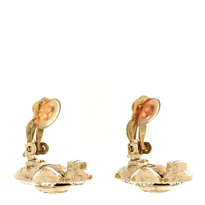 Chanel Metal Crystal CC Flower Button Clip On Earrings Gold 4 of 4