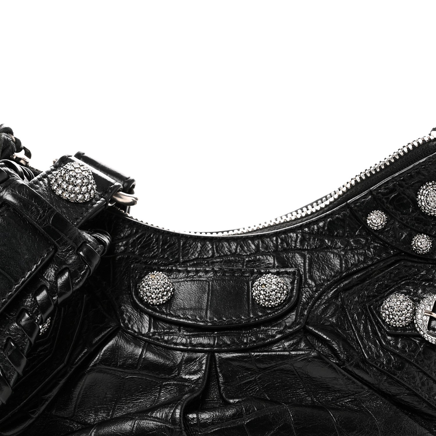 Balenciaga Extra Supple Calfskin Crystal Crocodile Embossed Le Cagole Shoulder Bag XS Black 9 of 11
