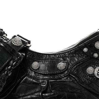Balenciaga Extra Supple Calfskin Crystal Crocodile Embossed Le Cagole Shoulder Bag XS Black 9 of 11