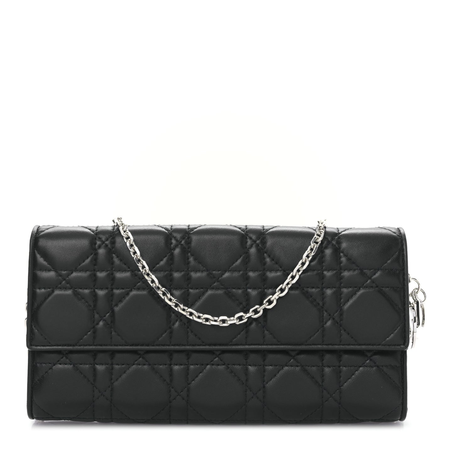 Lambskin Cannage Lady Dior Rendezvous Wallet On Chain Black